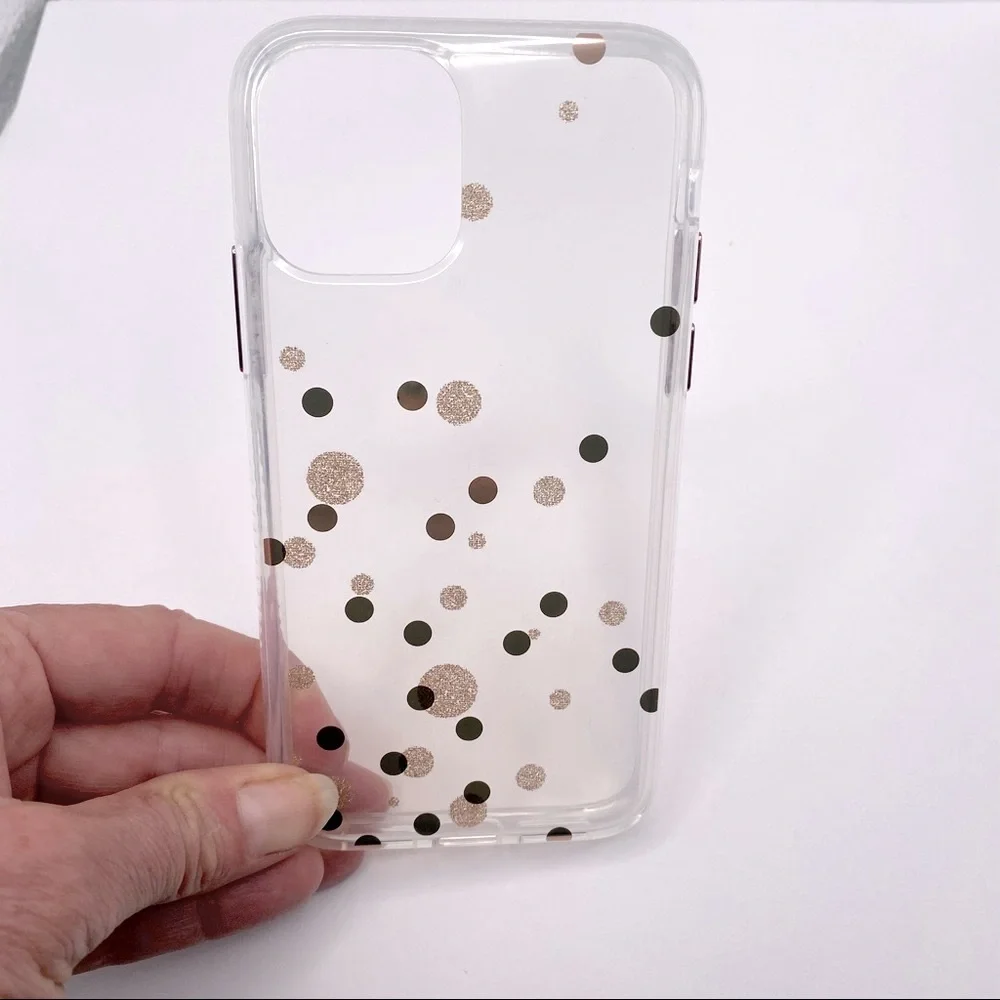 NEW! iPhone 11 Pro Protective Case Clear With Gold Polka Dots Sleek Lightweight